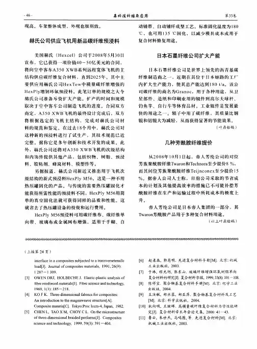 赫氏公司供应飞机用新品碳纤维预浸料