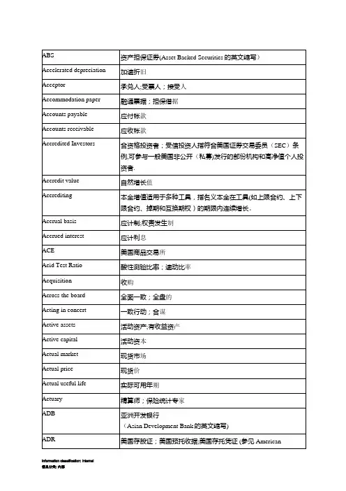 金融术语中英文对照