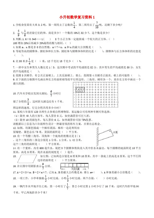 西师大版小升初数学复习资料【1】