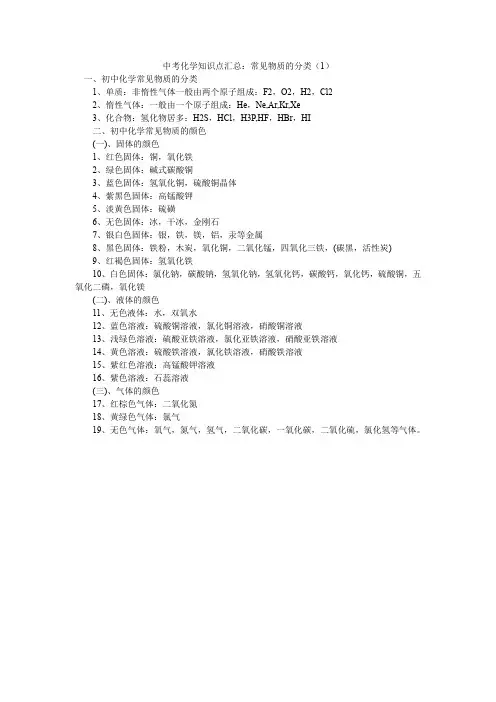中考化学知识点汇总：常见物质的分类(1)