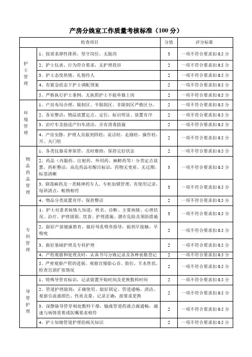 产房分娩室工作质量考核标准Microsoft Word 文档 (2)