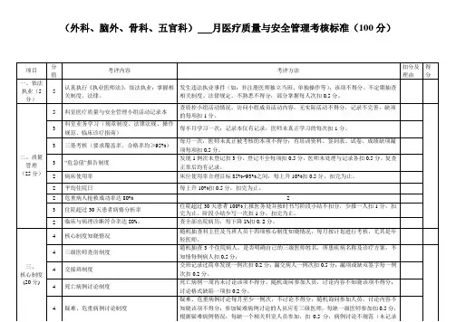 外科医疗质量与安全管理考核标准