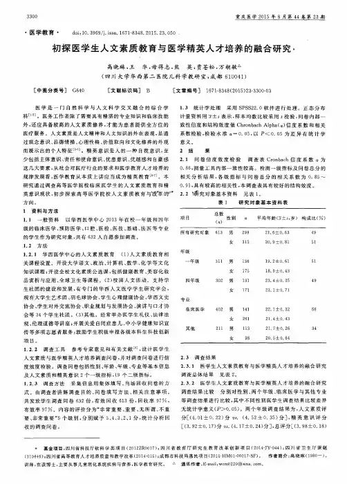 初探医学生人文素质教育与医学精英人才培养的融合研究