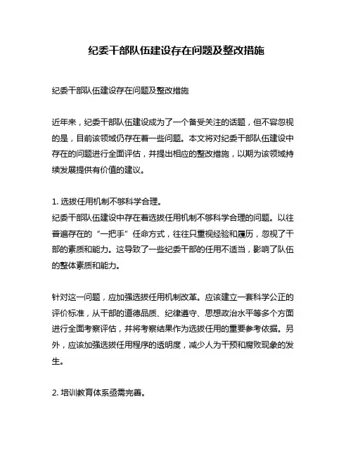 纪委干部队伍建设存在问题及整改措施