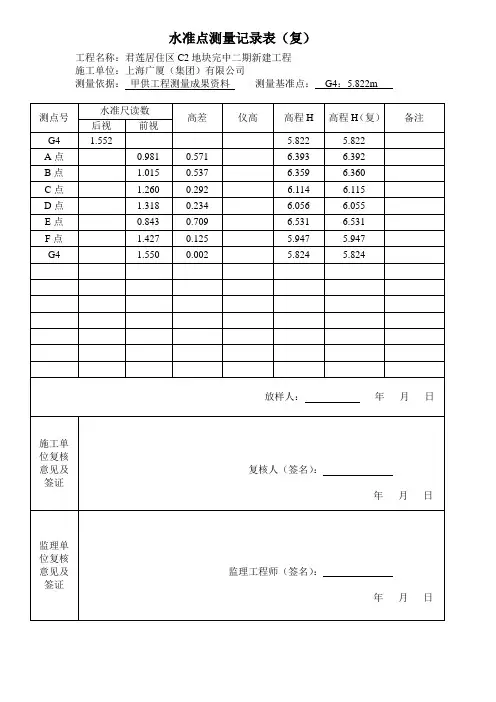 水准点测量记录表(复)