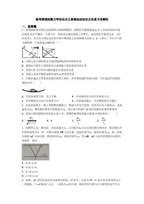 高考物理抚顺力学知识点之曲线运动知识点总复习含解析