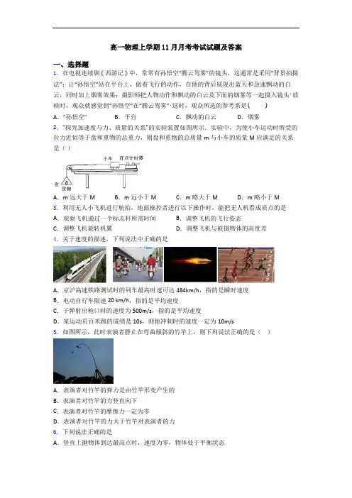 高一物理上学期11月月考考试试题及答案