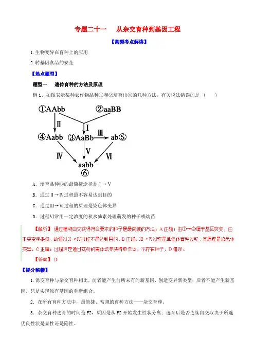 高考生物 热点题型和提分秘籍 专题21 从杂交育种到基因工程(解析版)