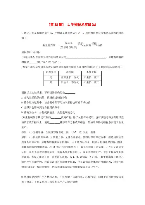 浙江2019版高考生物专题复习加试非选择题综合应用特训第32题1生物技术实践A