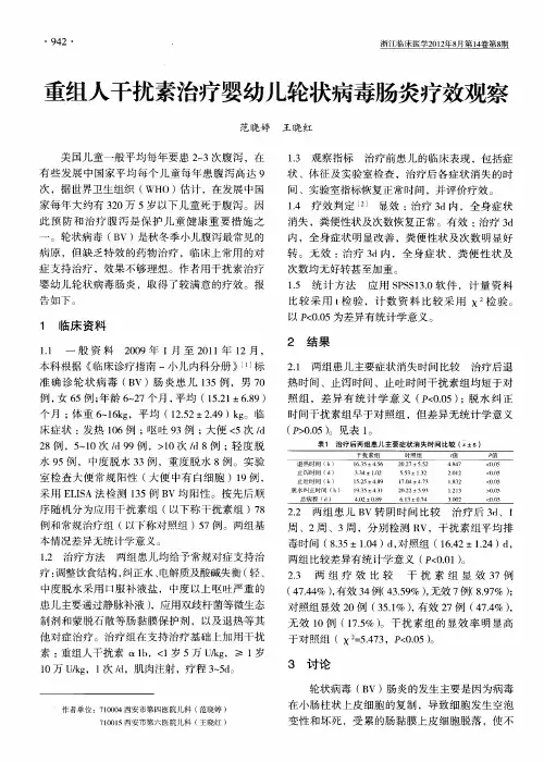 重组人干扰素治疗婴幼儿轮状病毒肠炎疗效观察