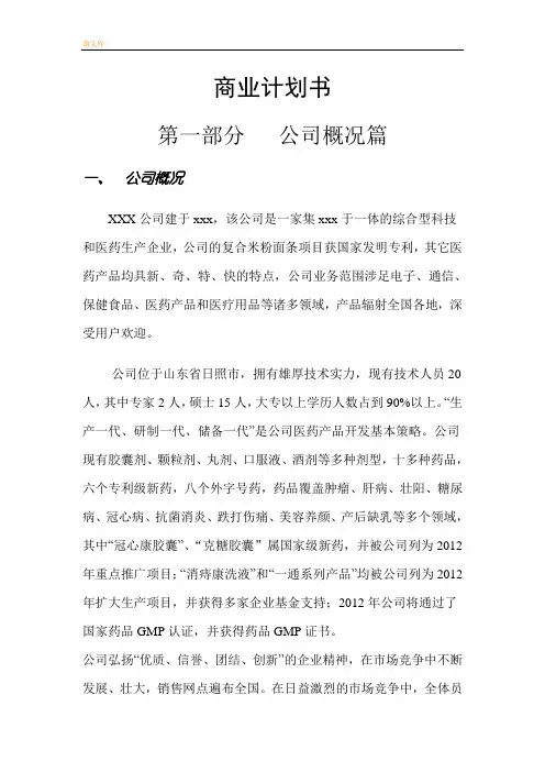 项目融资商业计划书范文模板