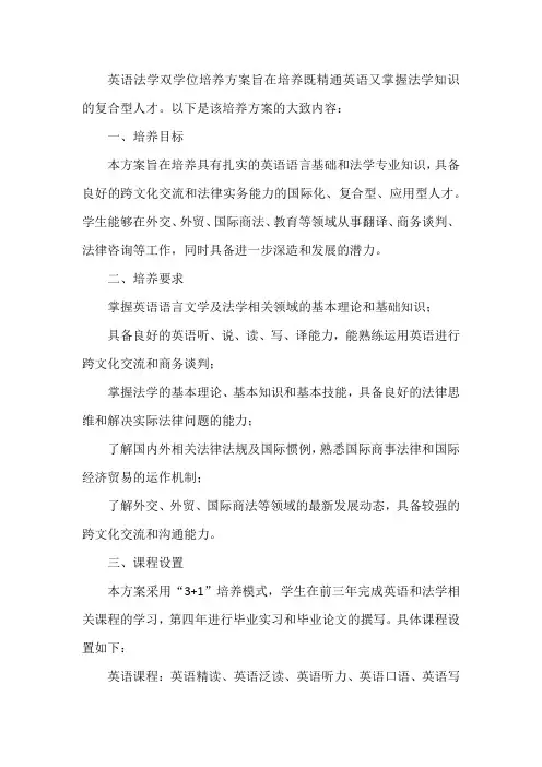 英语法学双学位培养方案