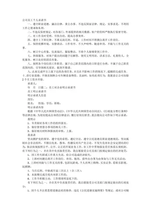 个人对公司承诺书