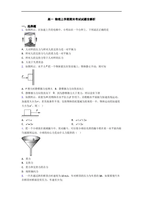 高一 物理上学期期末考试试题含解析
