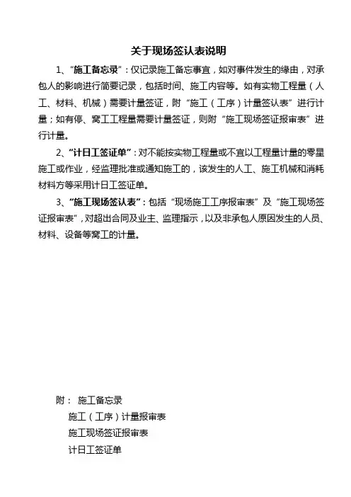 现场施工备忘及计日工签证单格式