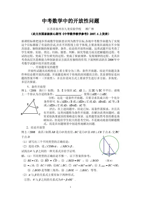 中考数学中的开放性问题