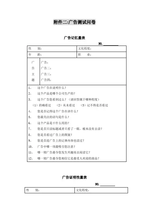 广告测试调查问卷模板