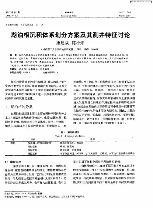 湖泊相沉积体系划分方案及其测井特征讨论