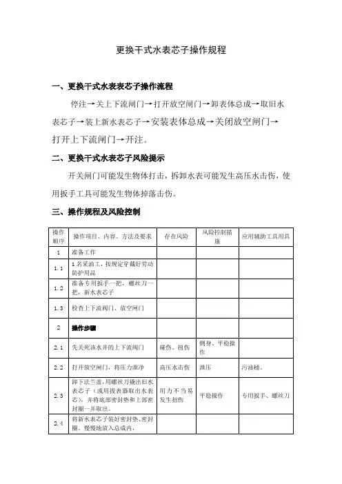 更换干式水表芯子操作规程