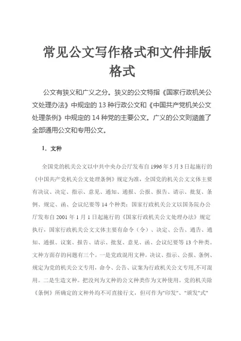 常见公文写作格式和文件排版格式