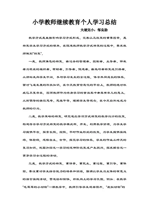 小学教师继续教育个人学习总结