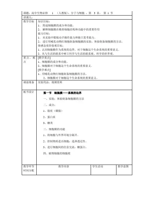 第1节 细胞膜—系统的边界2