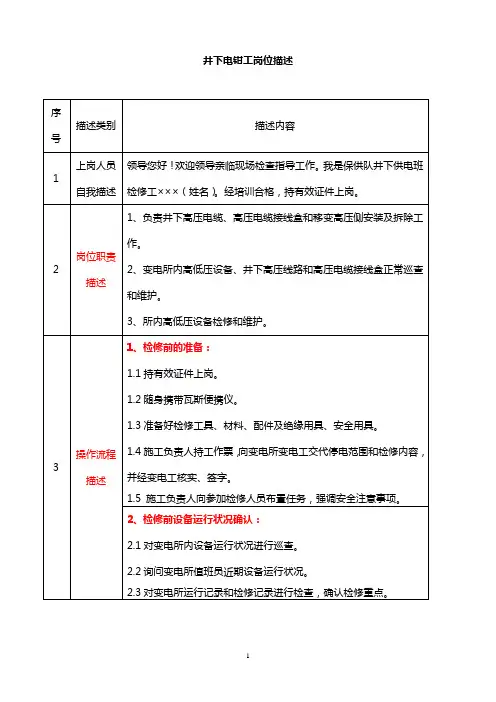 井下电钳工岗位描述 2