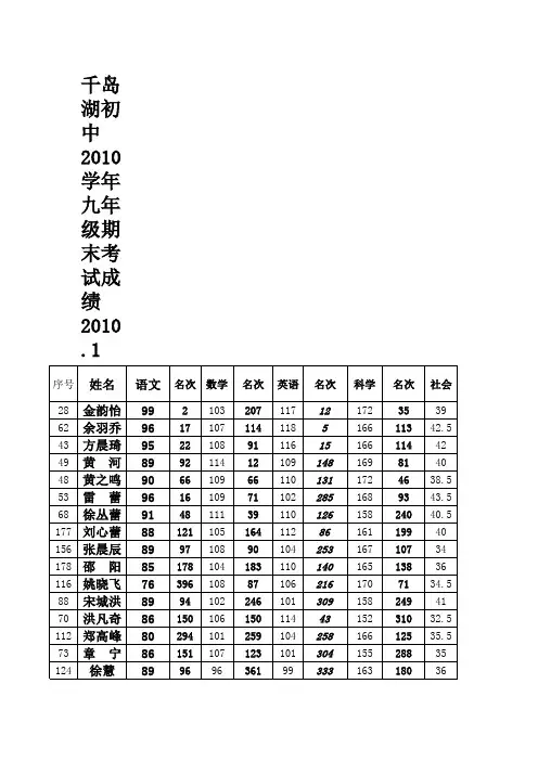 期末考试成绩总表