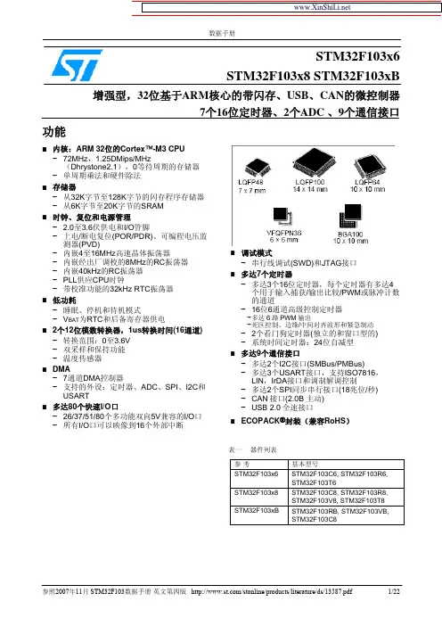 STM32F103增强型中文数据手册