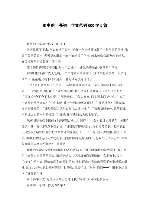 雨中的一幕初一作文范例600字5篇