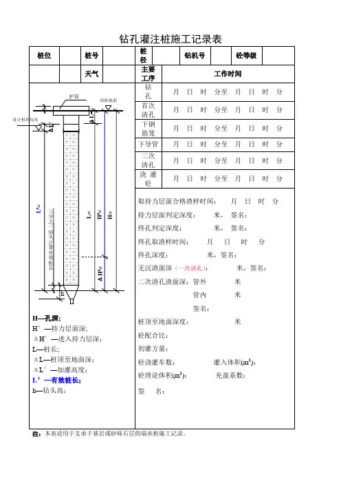 钻孔灌注桩施工记录表 3