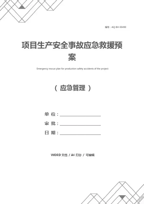 项目生产安全事故应急救援预案