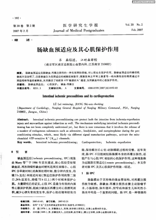 肠缺血预适应及其心肌保护作用
