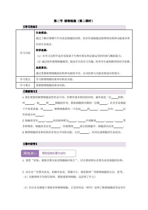 人教版(2024新板)七年级生物上册第一单元第二章第二节《植物细胞(第二课时)》导学案
