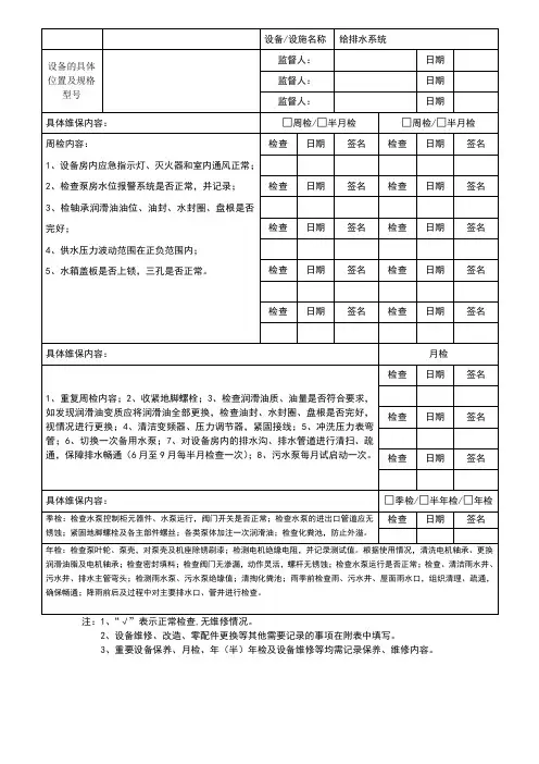 设备设施保养维修记录表