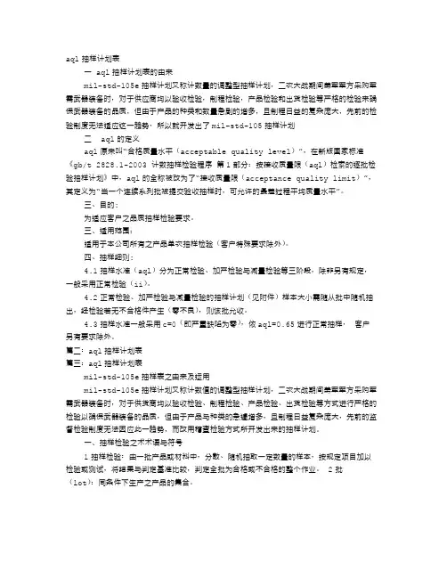 AQL抽样计划表
