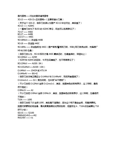 钢材国内牌号与国际牌号对应关系