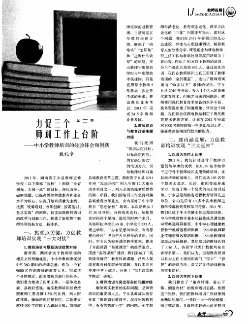 力促三个＂三＂师训工作上台阶——-中小学教师培训的经验体会和创新