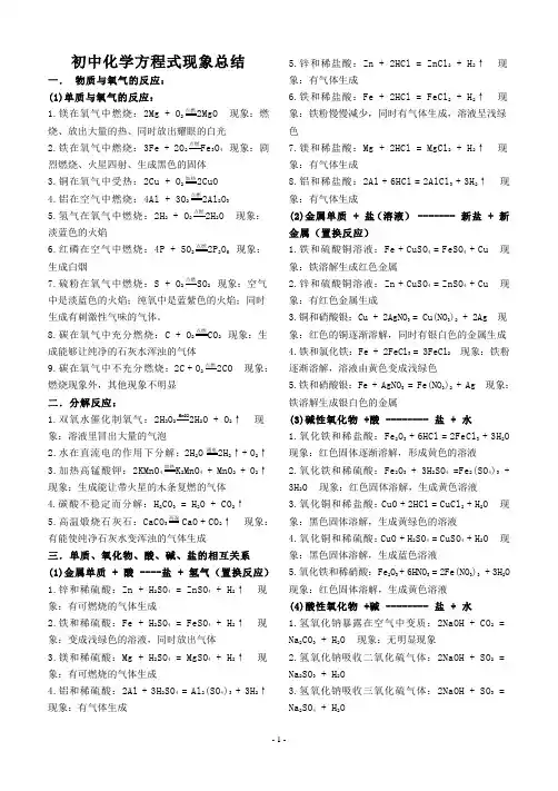 初中化学方程式整理