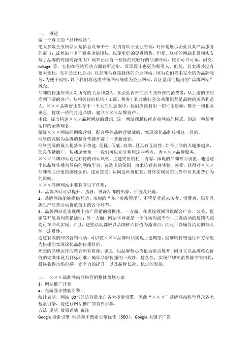 品牌网站营销策划方案模板