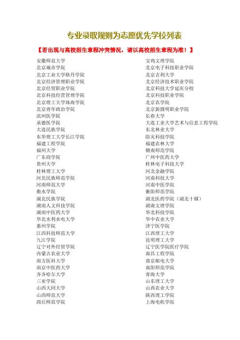 专业录取规则为志愿优先学校列表