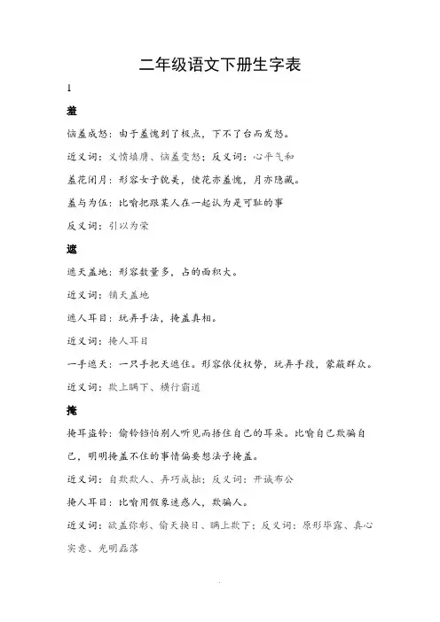 小学语文-二年级-下半学期-1--语文园地一-生字组成语