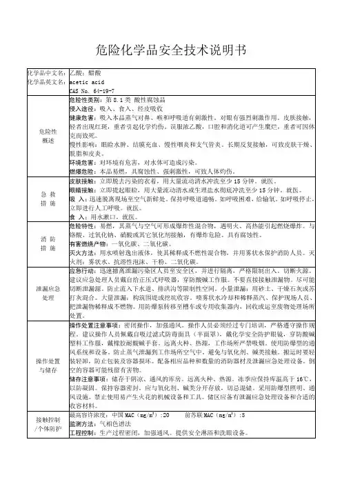 危险化学品安全技术说明书-醋酸(乙酸)