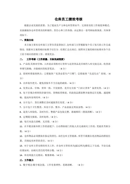 仓库绩效考核标准