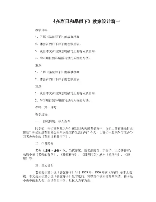 《在烈日和暴雨下》教案设计及原文