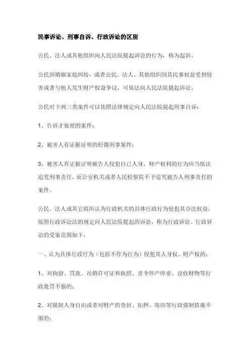 民事诉讼、刑事自诉、行政诉讼的区别
