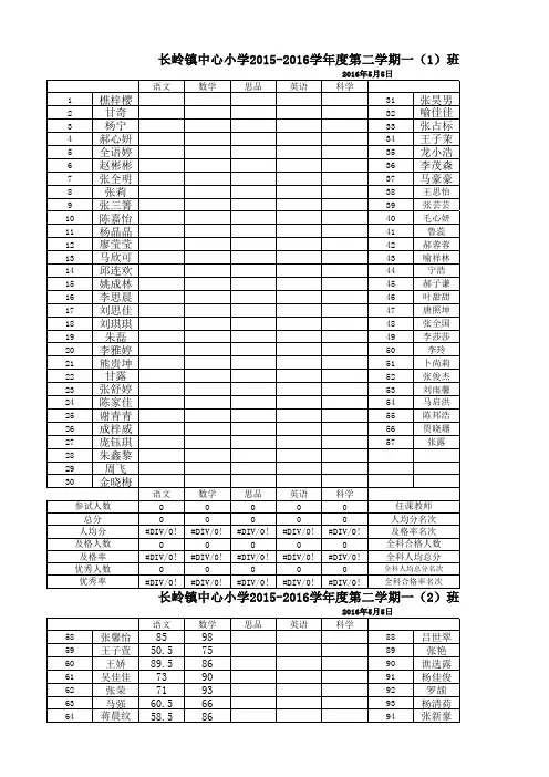 一年级成绩统计表2