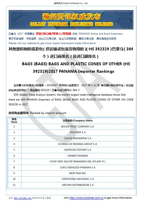 其他塑料制的袋及包(供运输或包装货物用的…(HS 392329)2017 巴拿