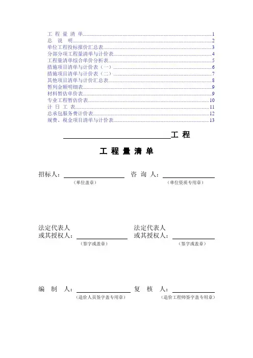 建筑工程量清单编制表格