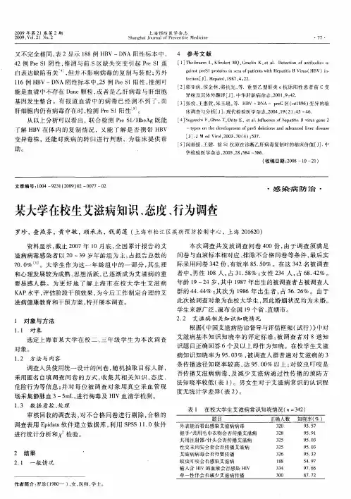 某大学在校生艾滋病知识、态度、行为调查